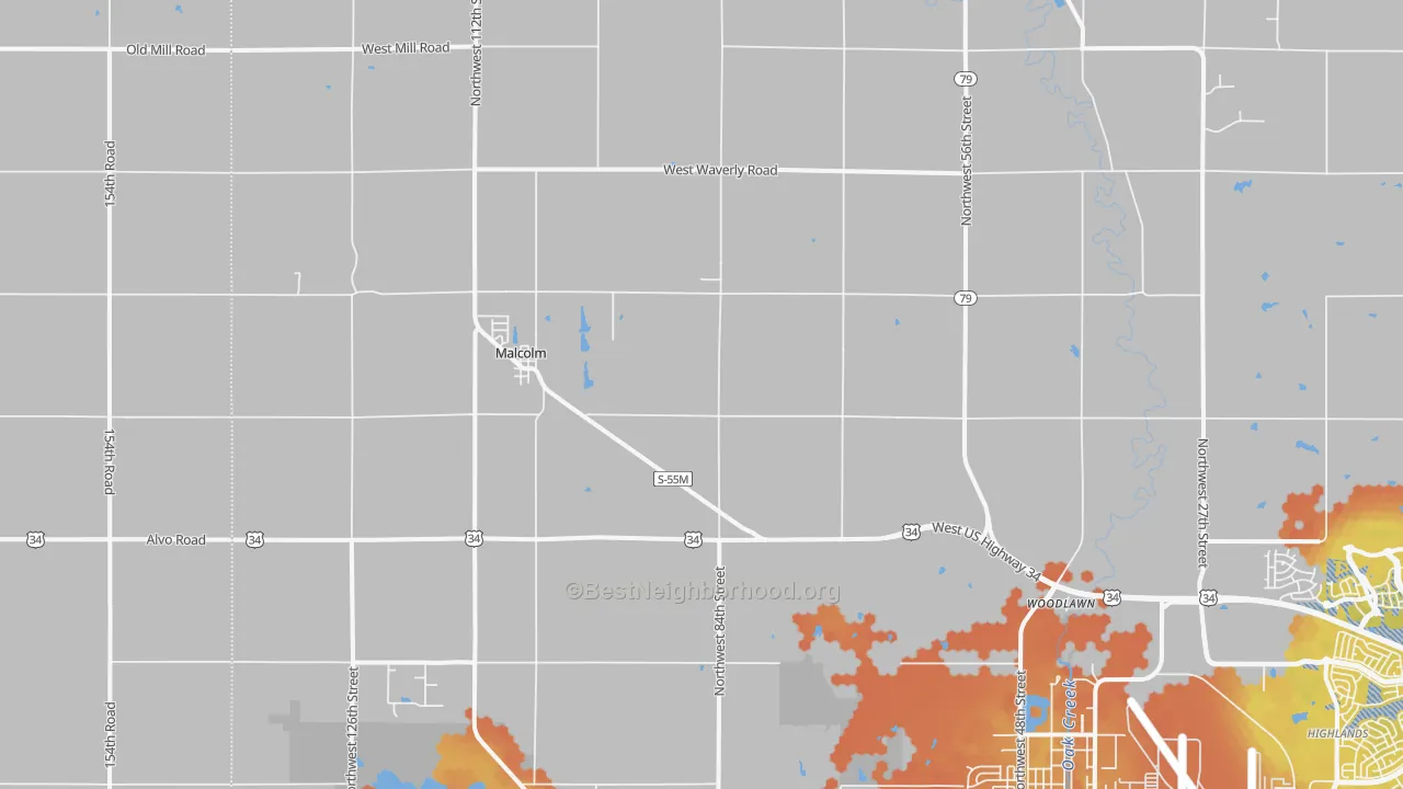 Bike Grade map of Malcolm, NE