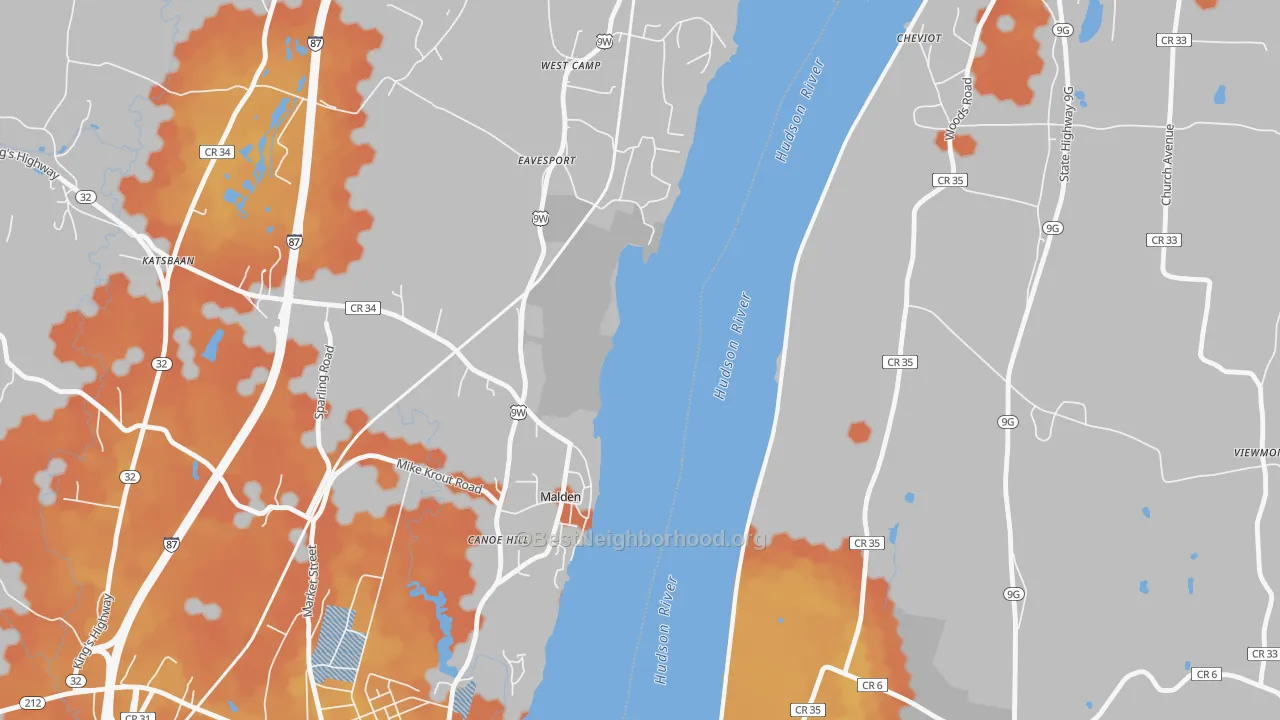 Bike Grade map of Malden-on-Hudson, NY