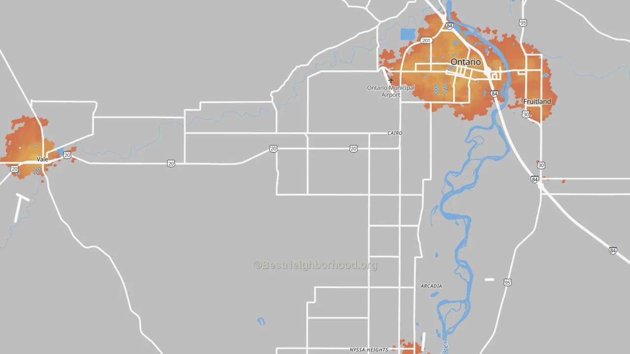 Bike Grade map of Malheur County, OR