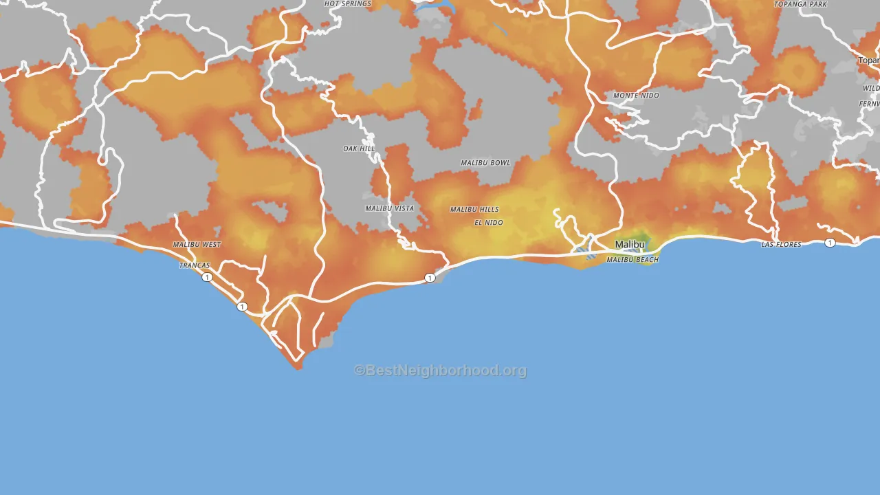 Bike Grade map of Malibu, CA