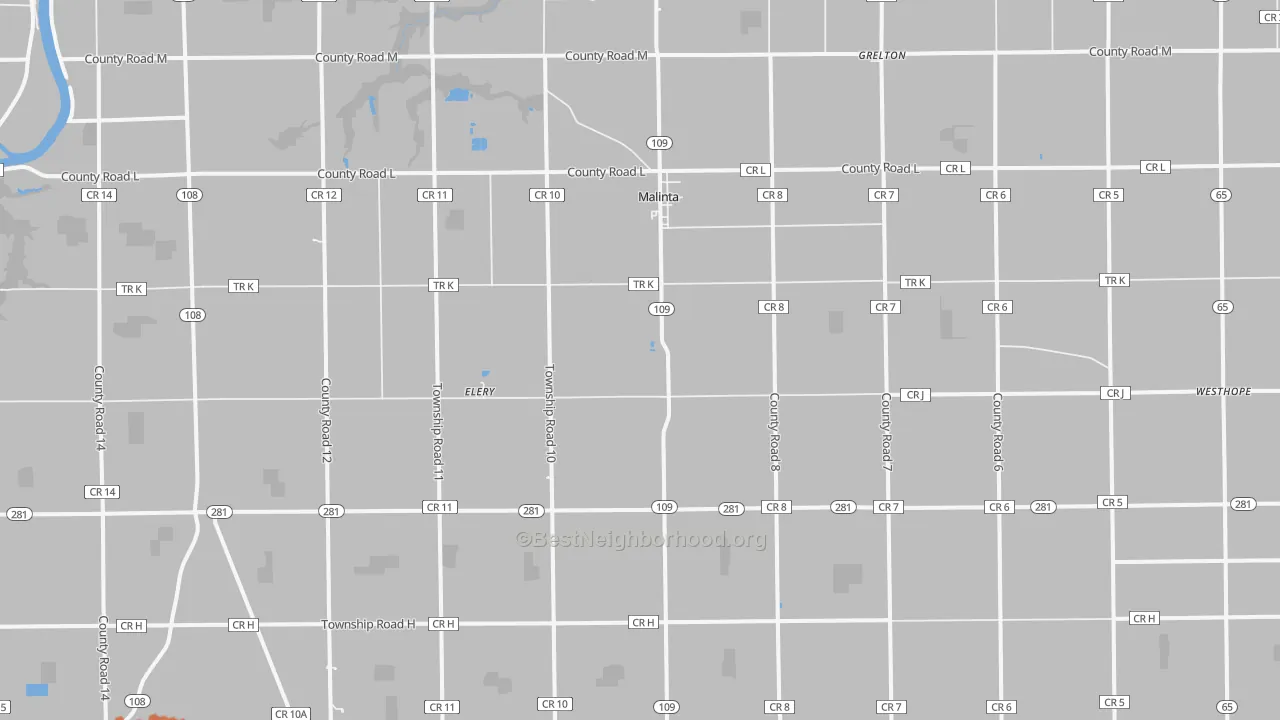 Bike Grade map of Malinta, OH