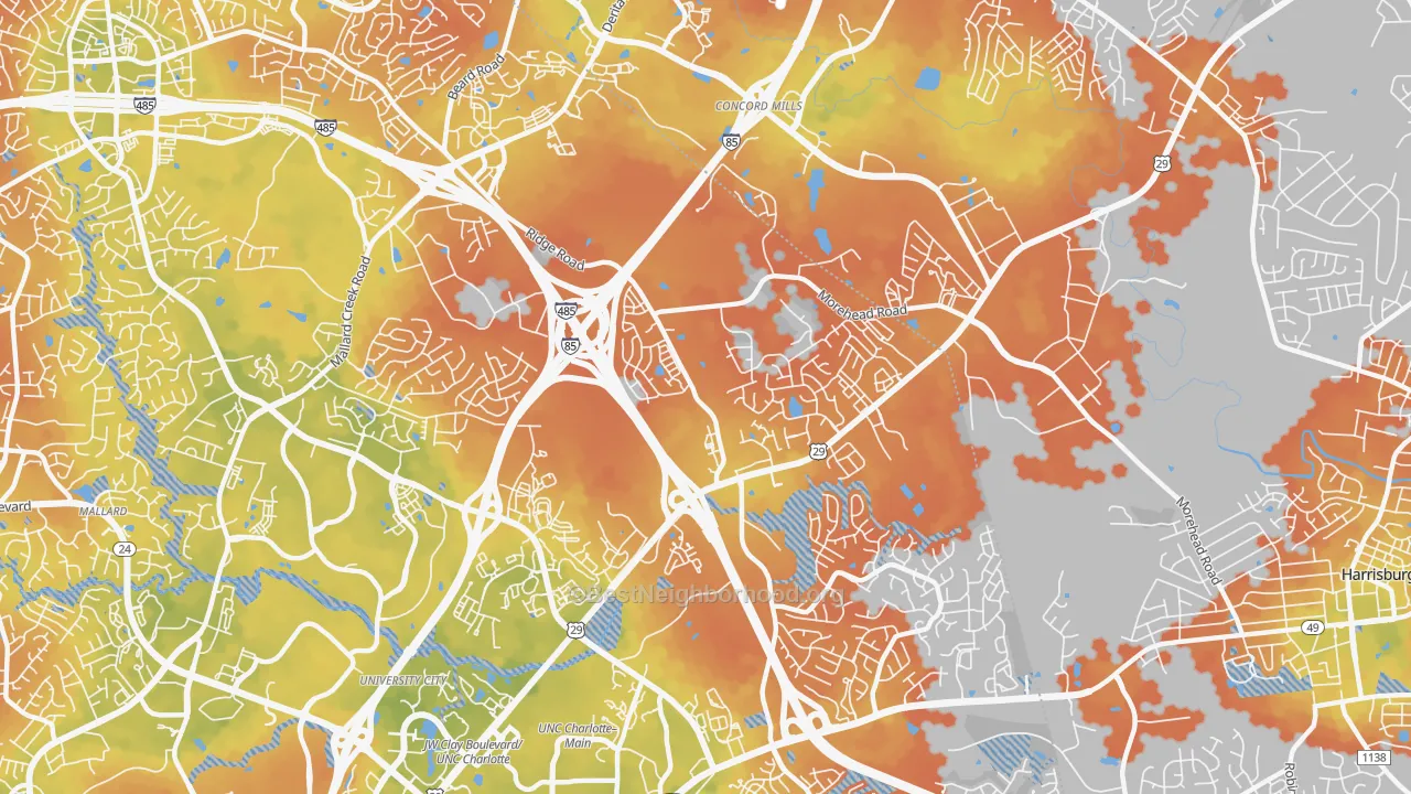 Bike Grade map of Mallard Creek-Withrow Downs, Charlotte, NC