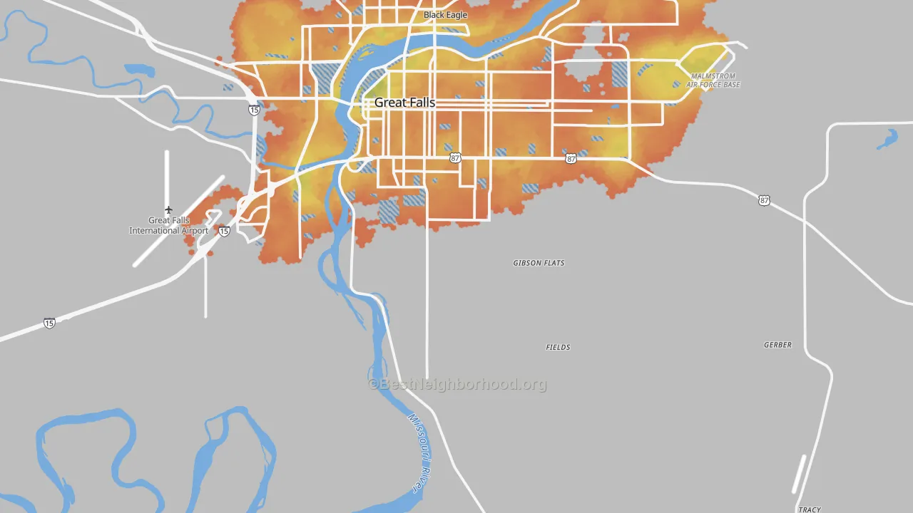 Bike Grade map of Malmstrom Air Force Base, MT