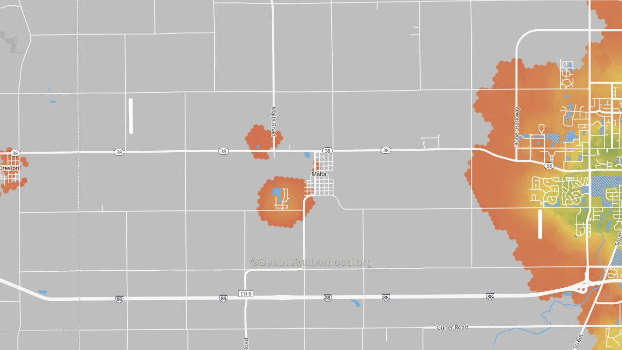 Bike Grade map of Malta, IL