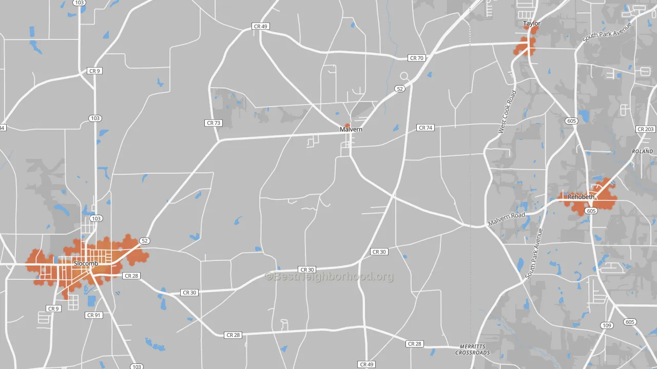 Bike Grade map of Malvern, AL