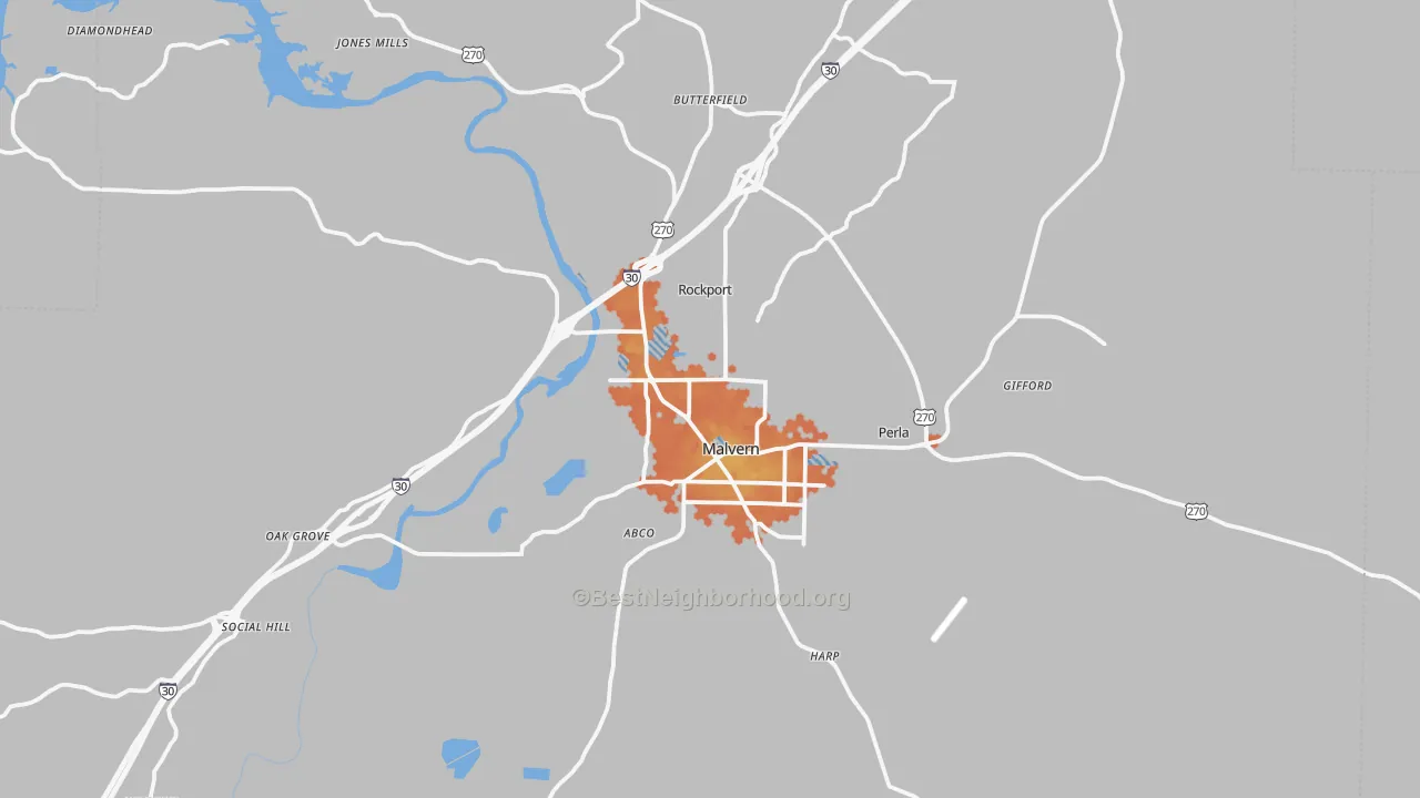 Bike Grade map of Malvern, AR
