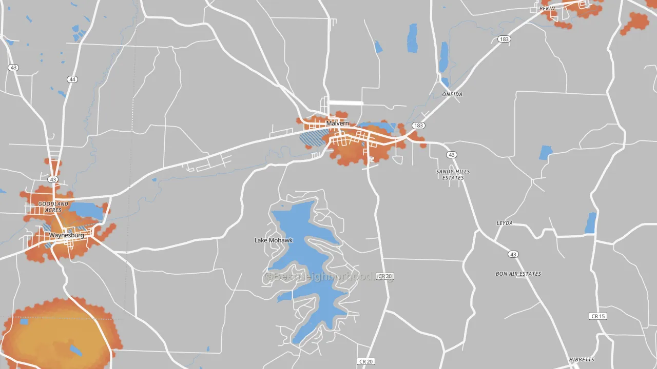 Bike Grade map of Malvern, OH