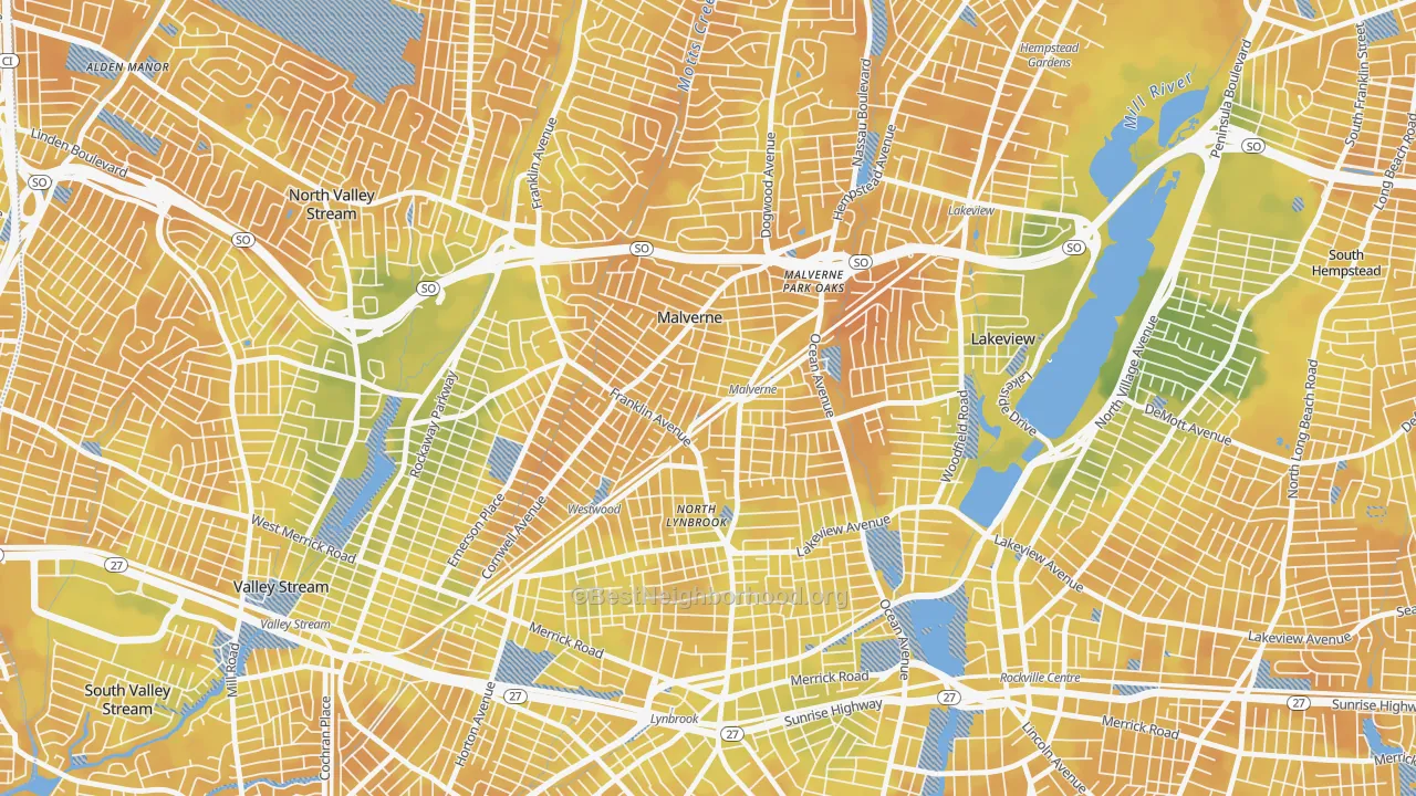 Bike Grade map of Malverne, NY