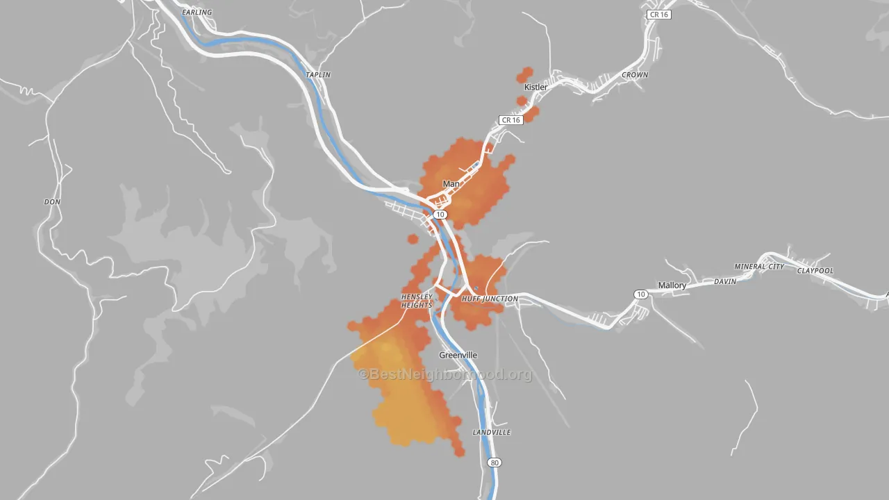 Bike Grade map of Man, WV