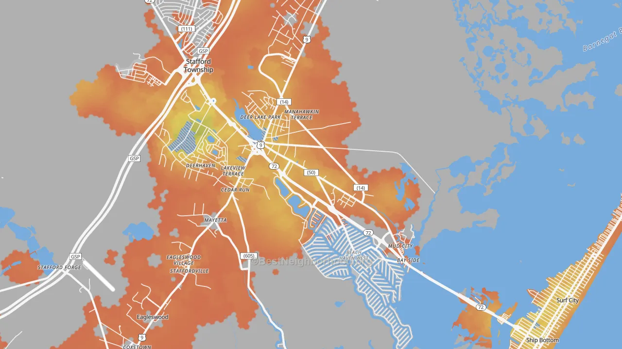 Bike Grade map of Manahawkin, NJ