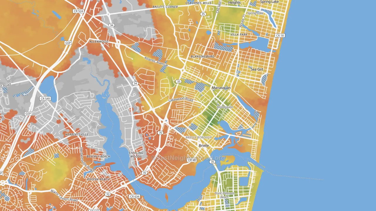 Bike Grade map of Manasquan, NJ