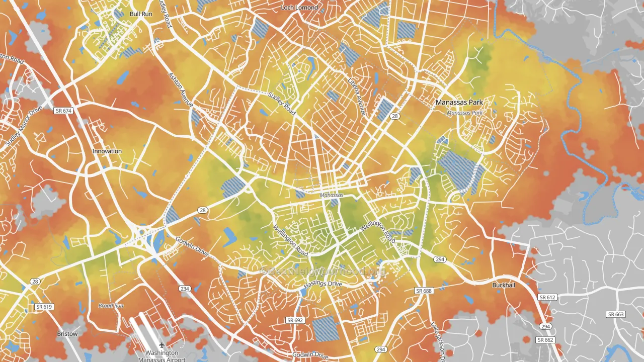 Bike Grade map of Manassas City, VA