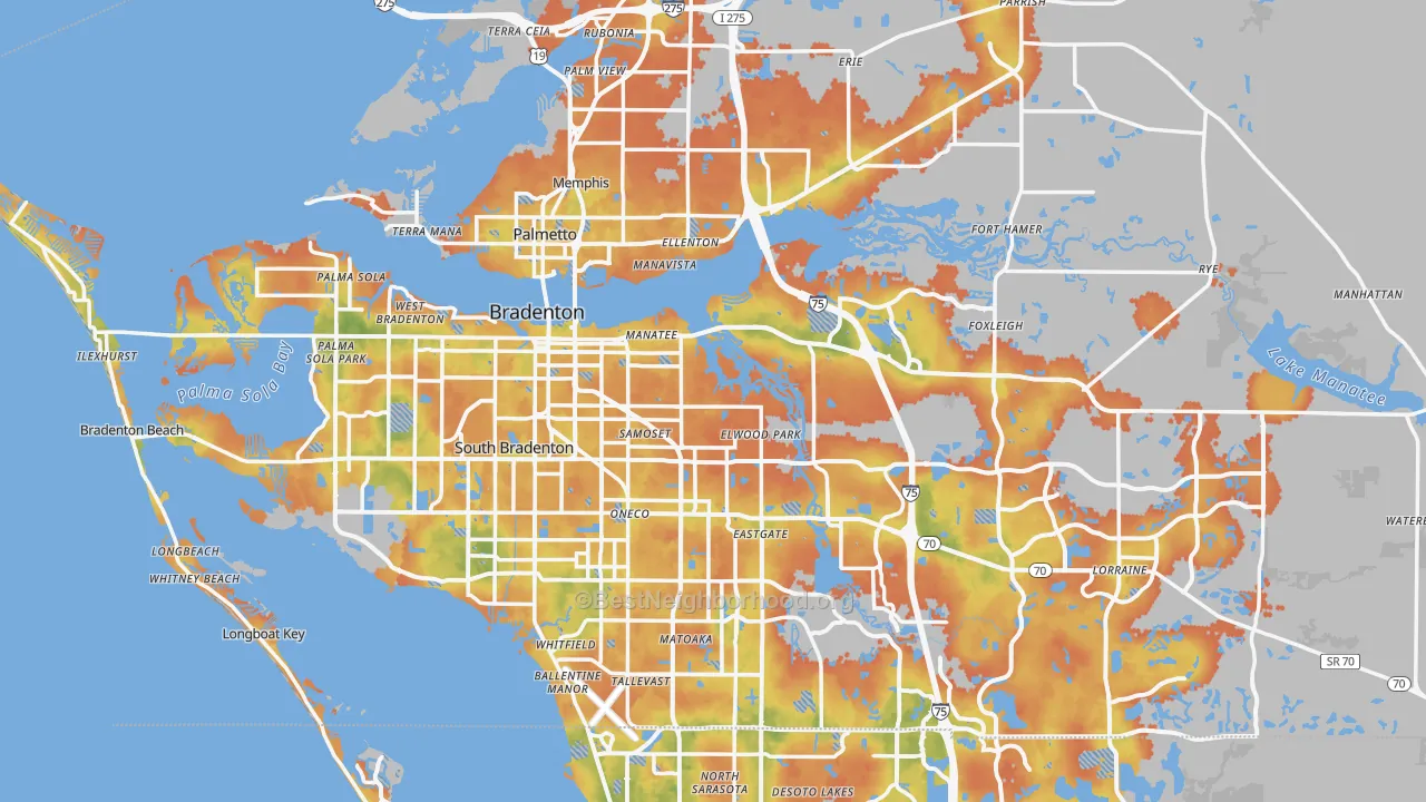 Bike Grade map of Manatee County, FL