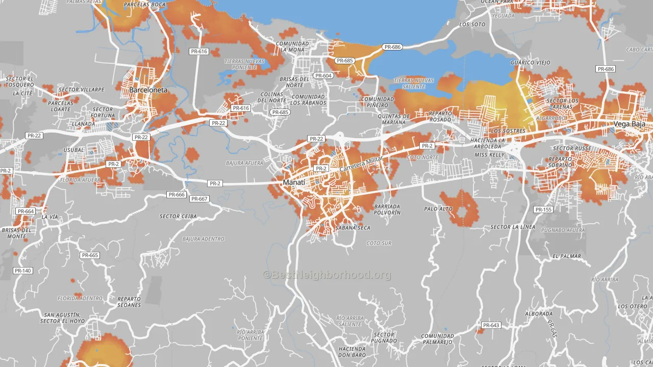 Bike Grade map of Manati Municipio, PR