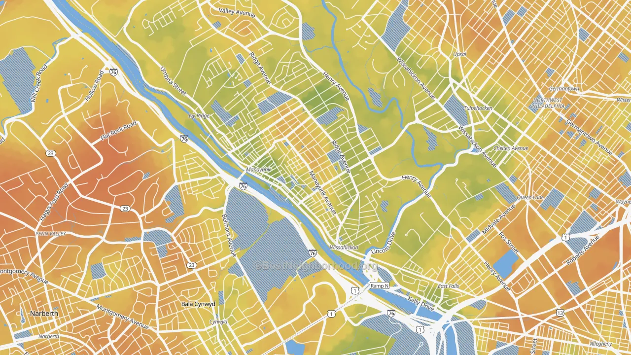 Bike Grade map of Manayunk, Philadelphia, PA