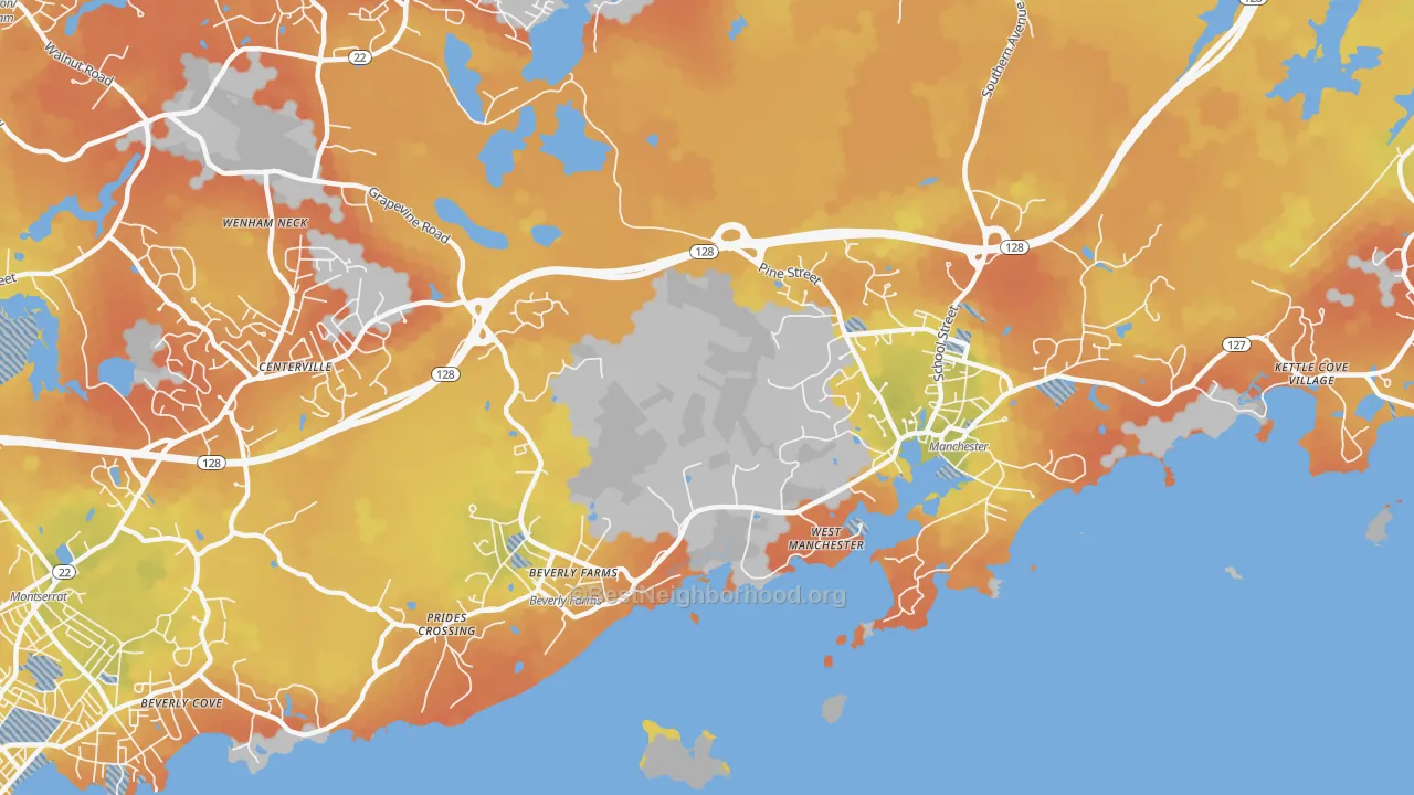Bike Grade map of Manchester-By-The-Sea, MA