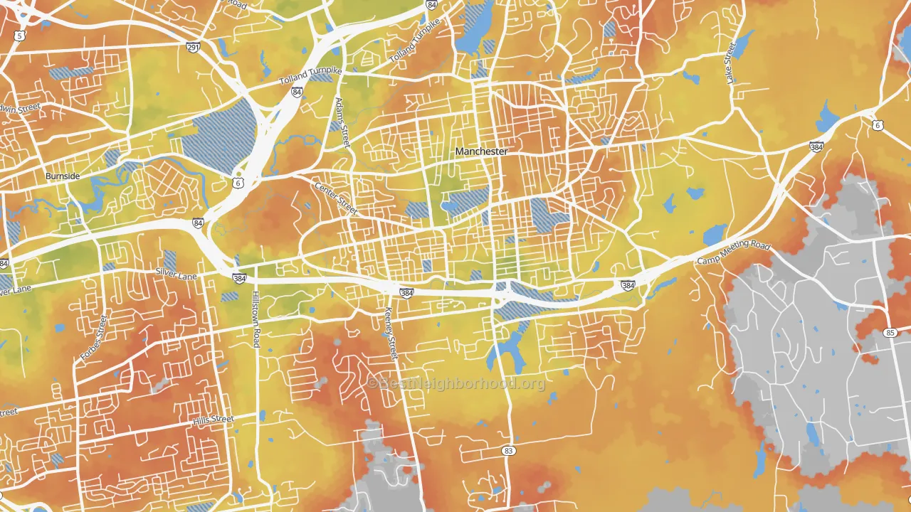 Bike Grade map of Manchester, CT