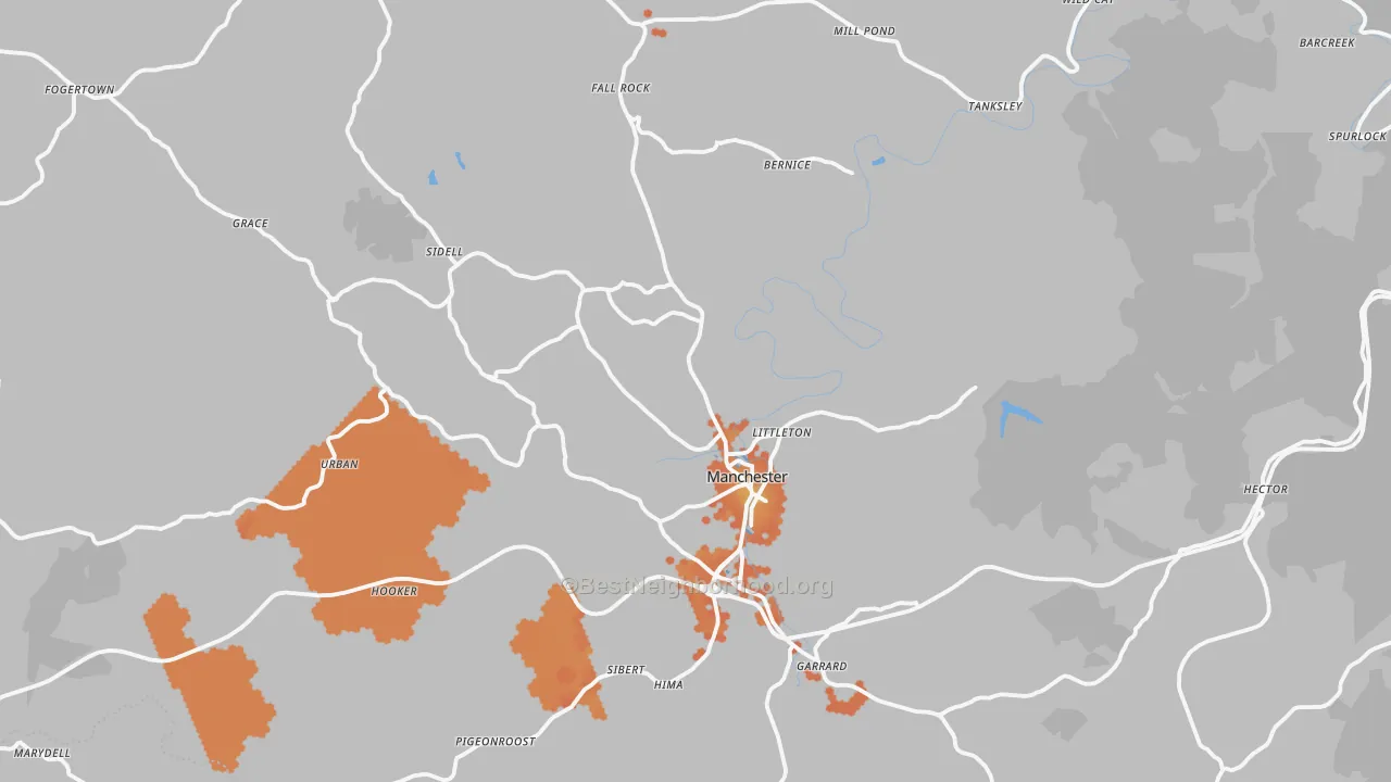 Bike Grade map of Manchester, KY