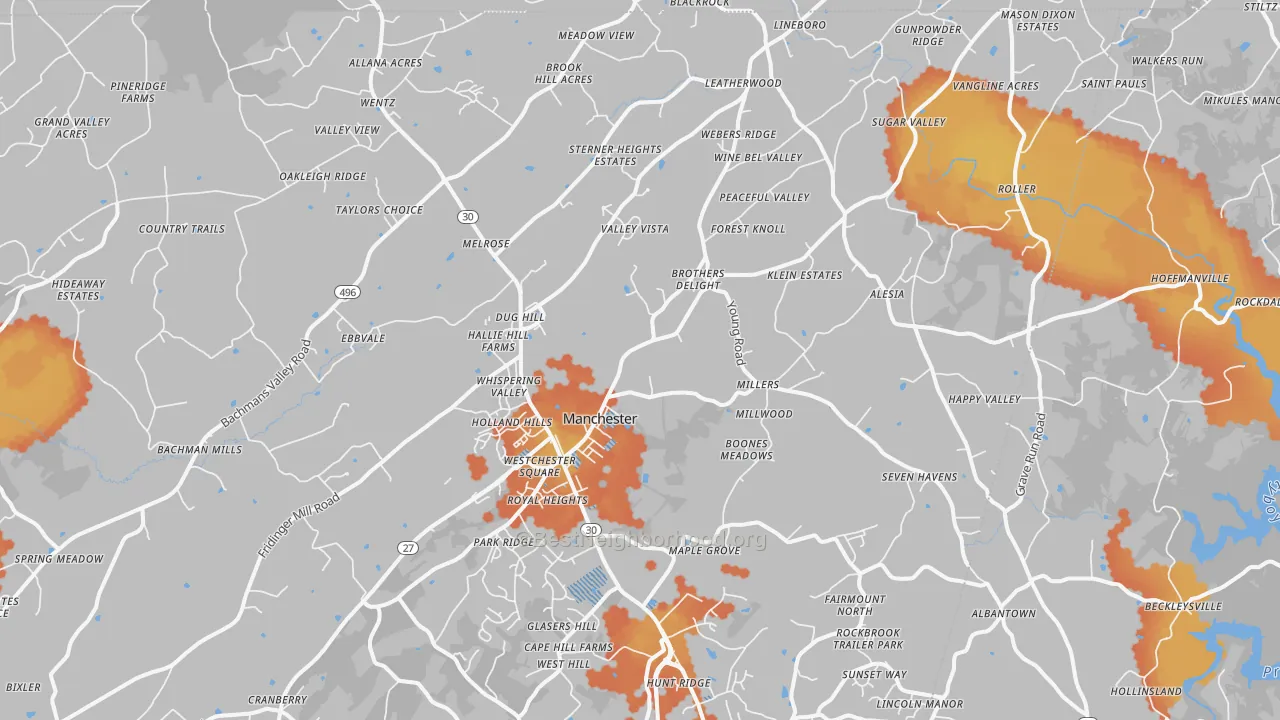 Bike Grade map of Manchester, MD