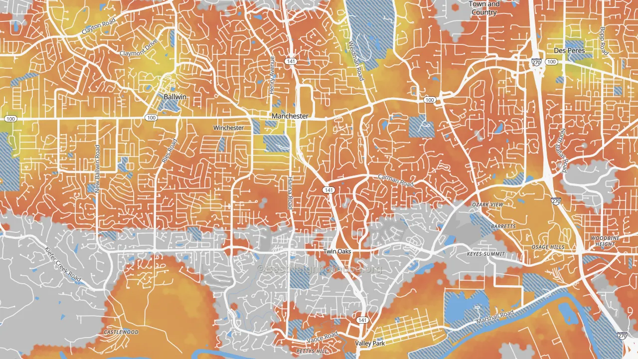 Bike Grade map of Manchester, MO