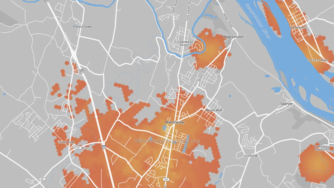 Bike Grade map of Manchester, PA