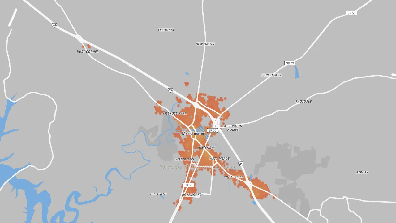 Bike Grade map of Manchester, TN