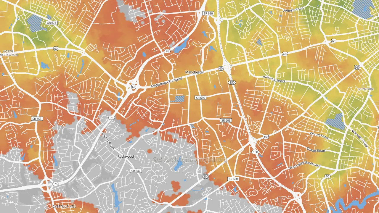 Bike Grade map of Manchester, VA
