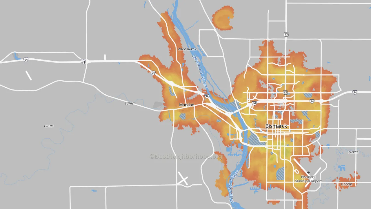 Bike Grade map of Mandan, ND