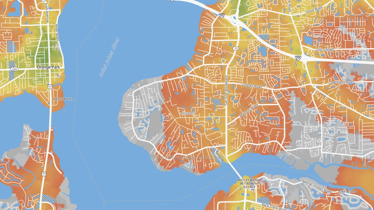 Bike Grade map of Mandarin, Jacksonville, FL