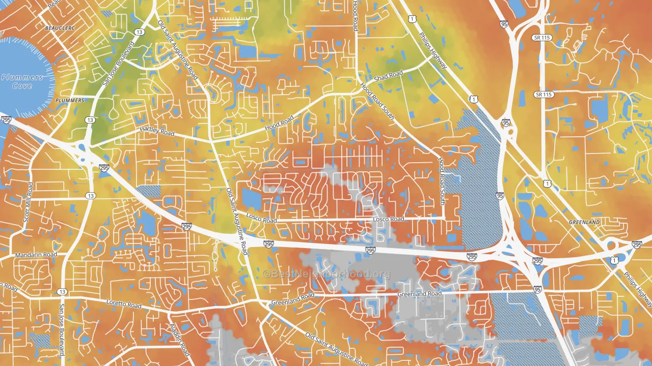 Bike Grade map of Mandarin Station-Losco, Jacksonville, FL