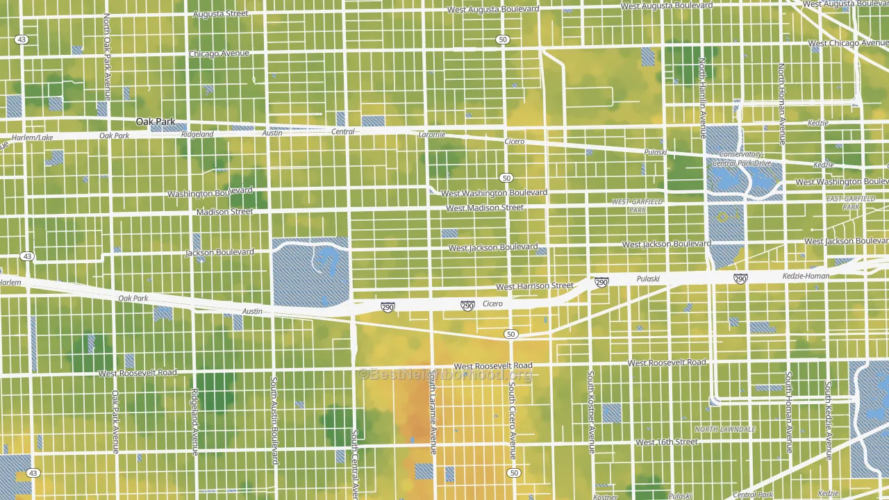 Bike Grade map of Mandell, Chicago, IL
