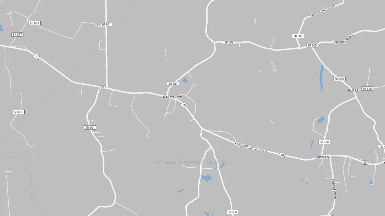 Bike Grade map of Mangohick, VA