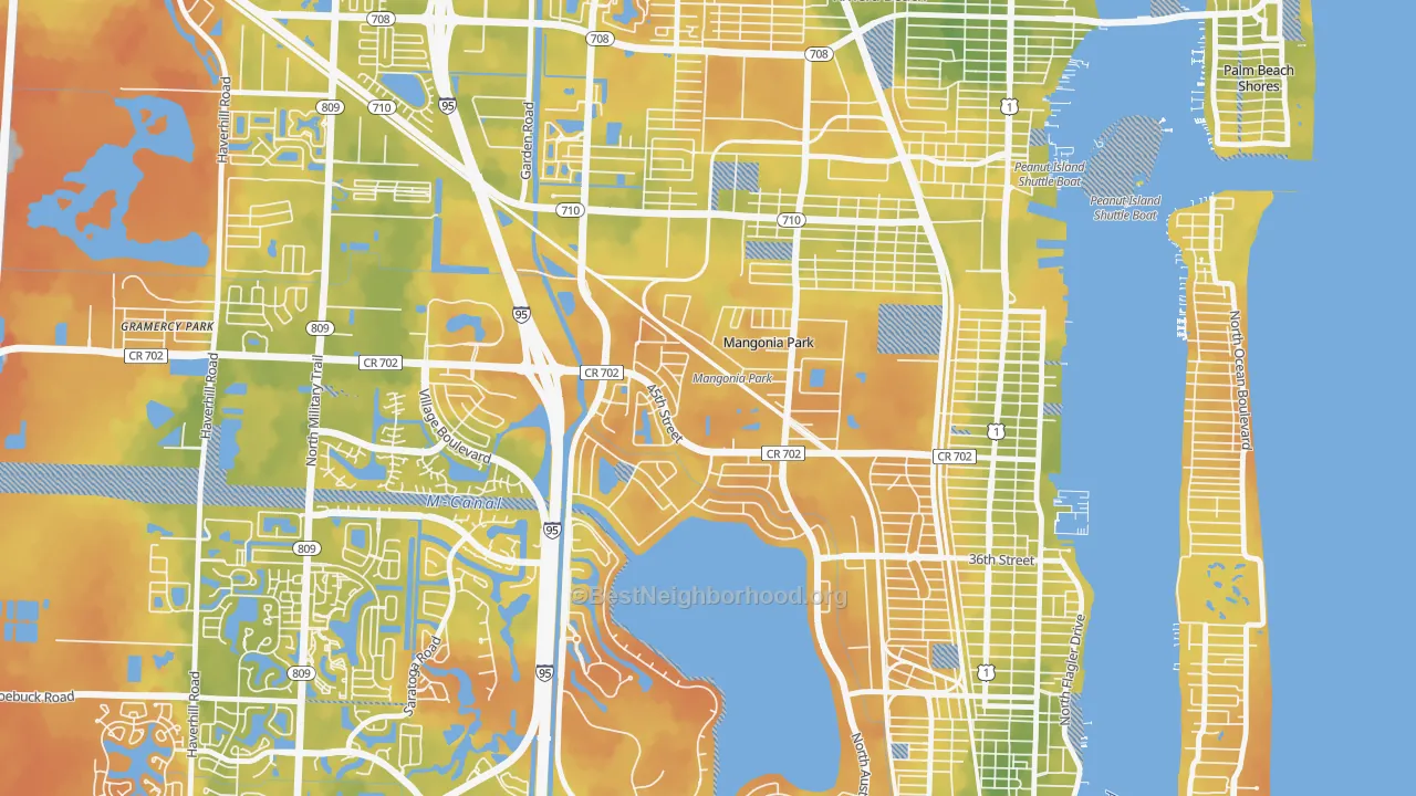 Bike Grade map of Mangonia Park, FL
