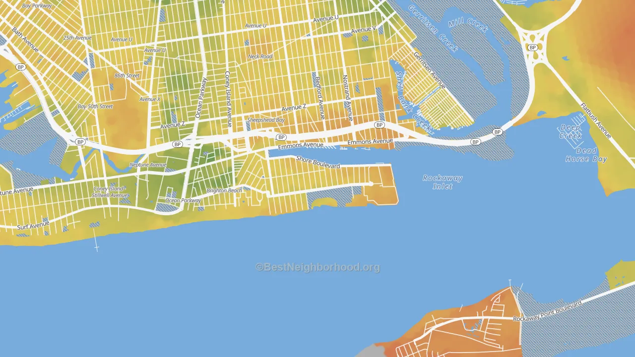 Bike Grade map of Manhattan Beach, Brooklyn, NY
