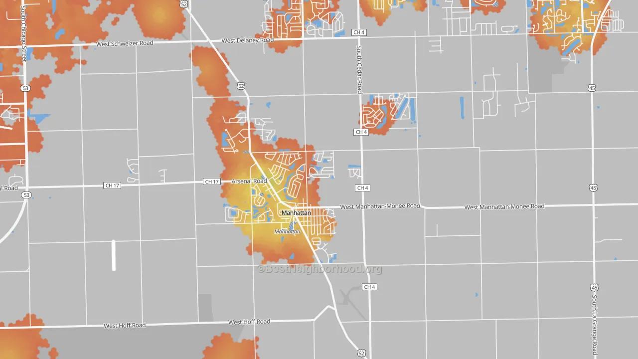 Bike Grade map of Manhattan, IL