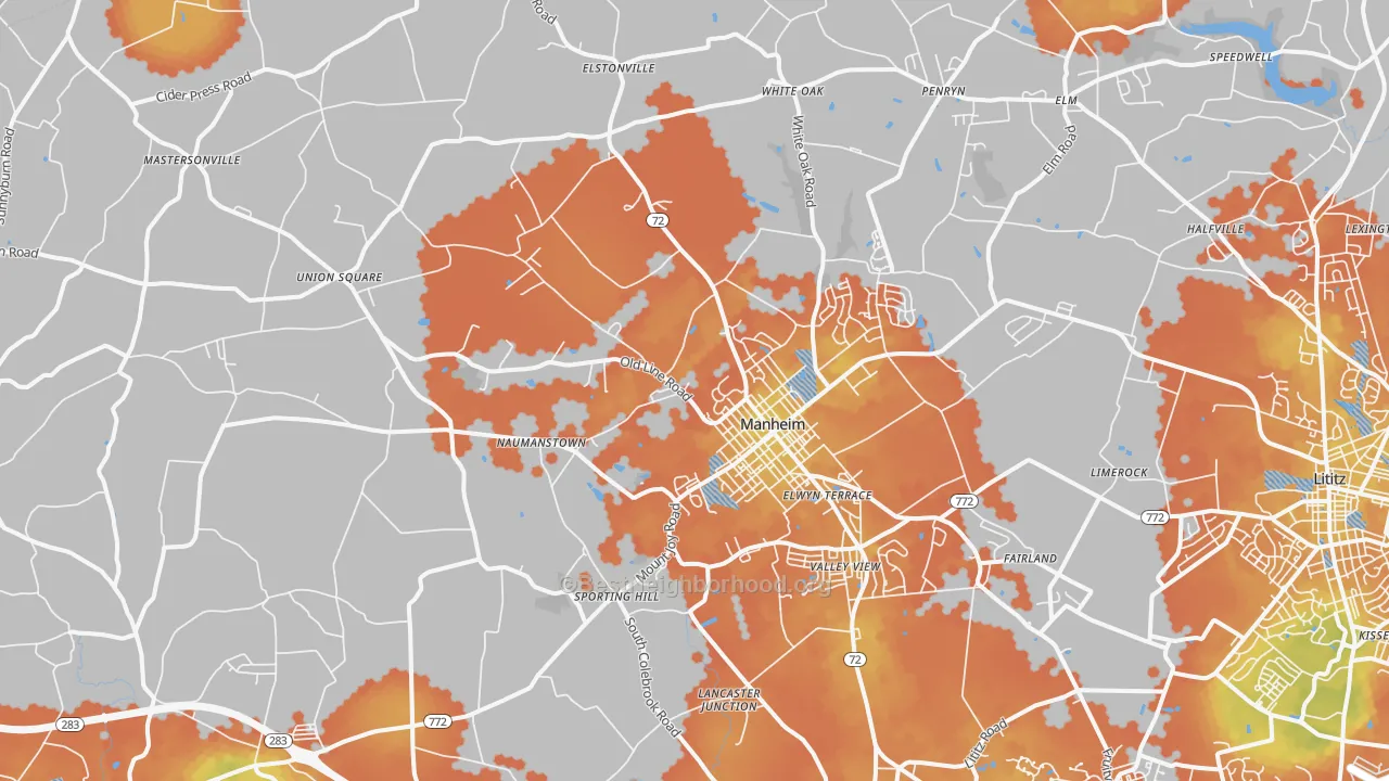 Bike Grade map of Manheim, PA