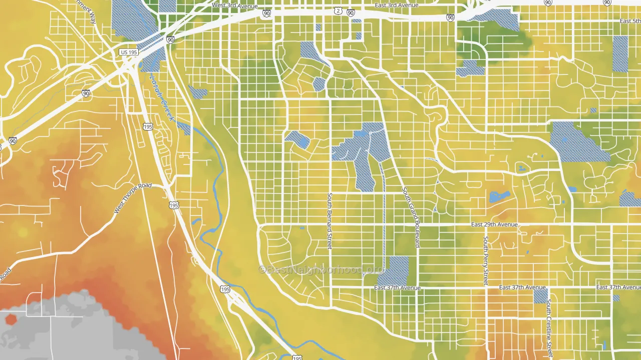 Bike Grade map of Manitocannon Hill, Spokane, WA