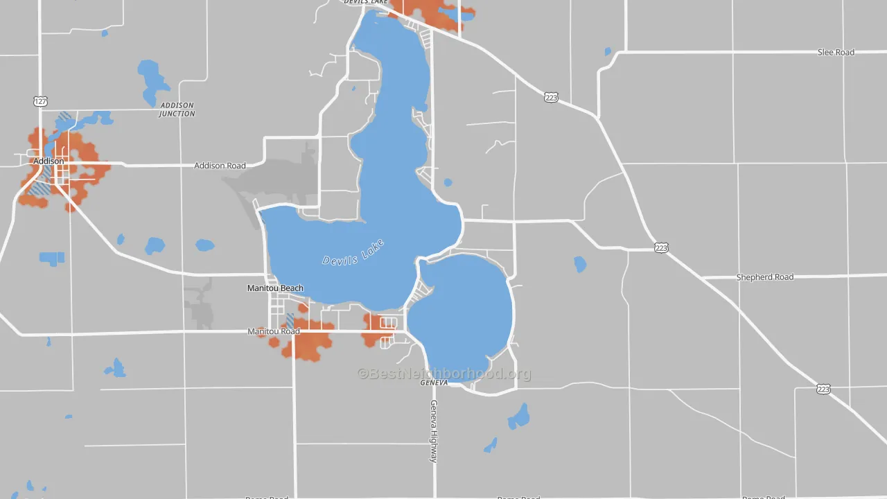 Bike Grade map of Manitou Beach, MI