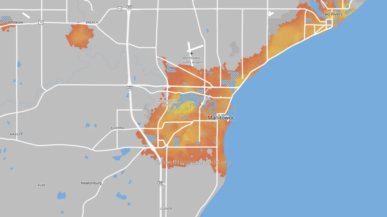 Bike Grade map of Manitowoc, WI