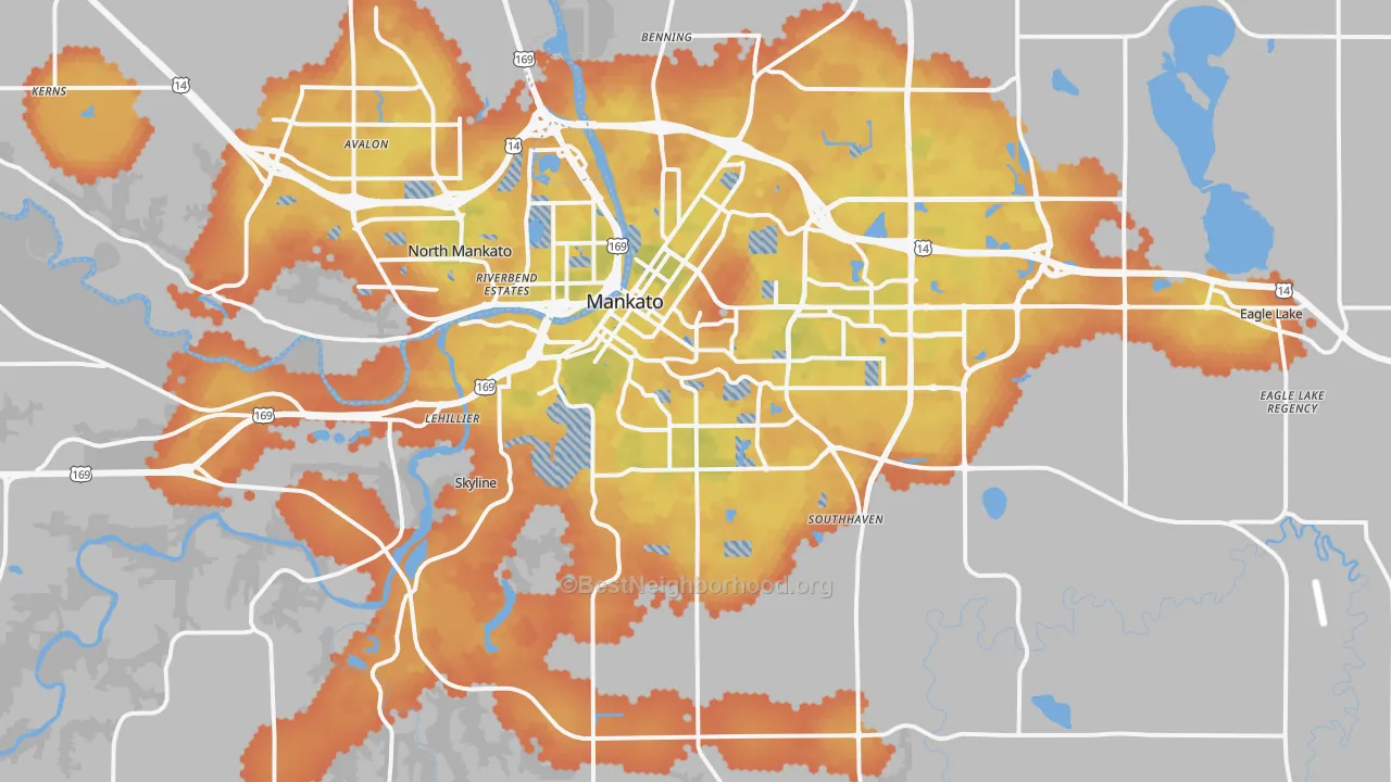 Bike Grade map of Mankato, MN