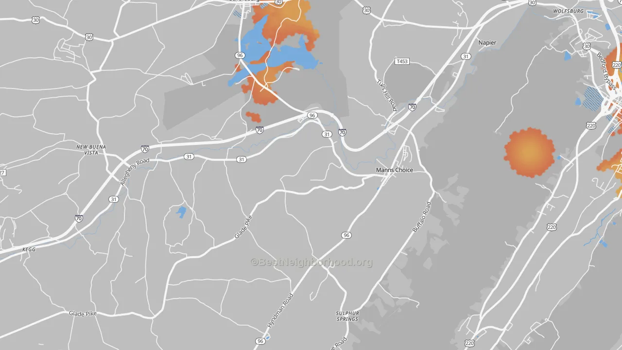 Bike Grade map of Manns Choice, PA