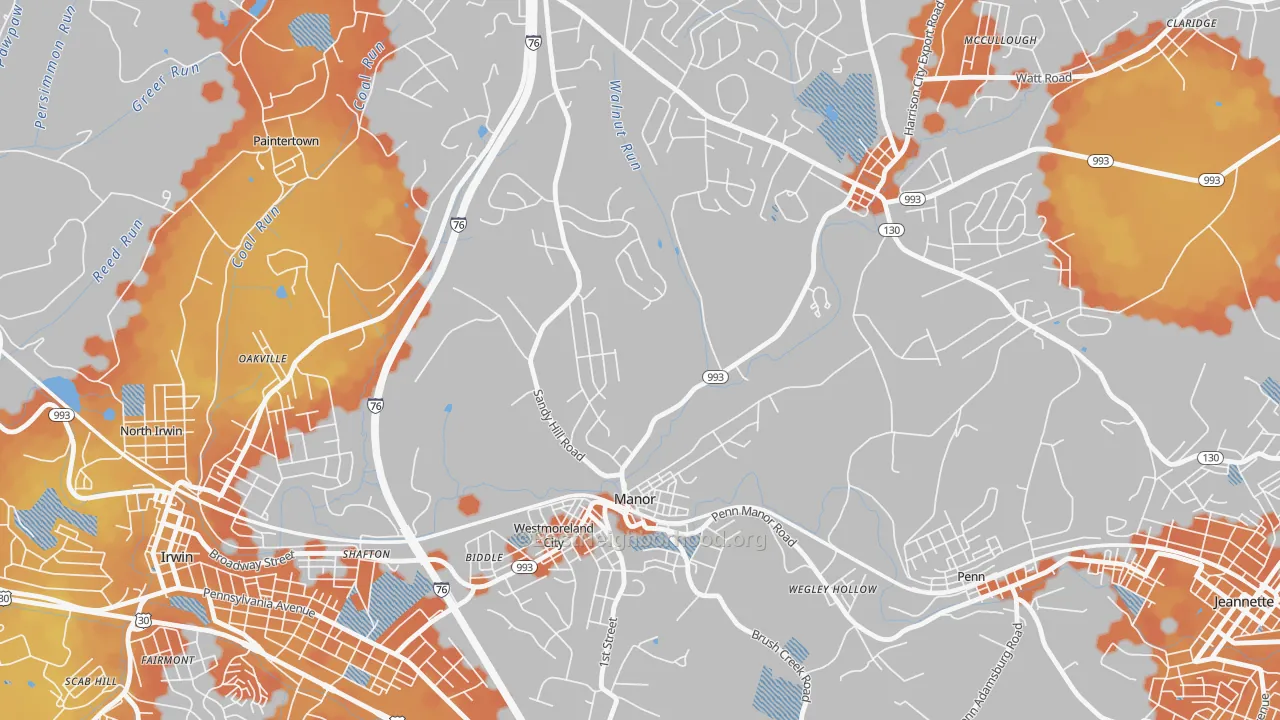 Bike Grade map of Manor, PA