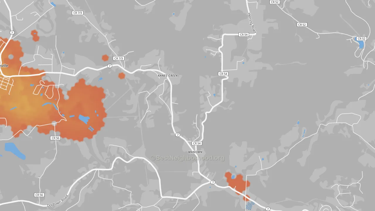 Bike Grade map of Manown, WV