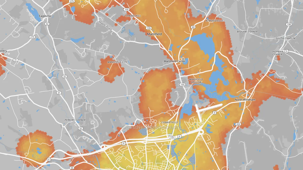 Bike Grade map of Mansfield Center, CT