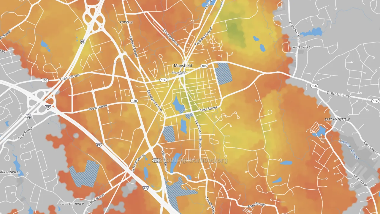 Bike Grade map of Mansfield Center, MA