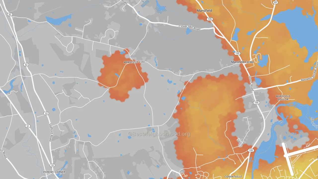 Bike Grade map of Mansfield City, CT