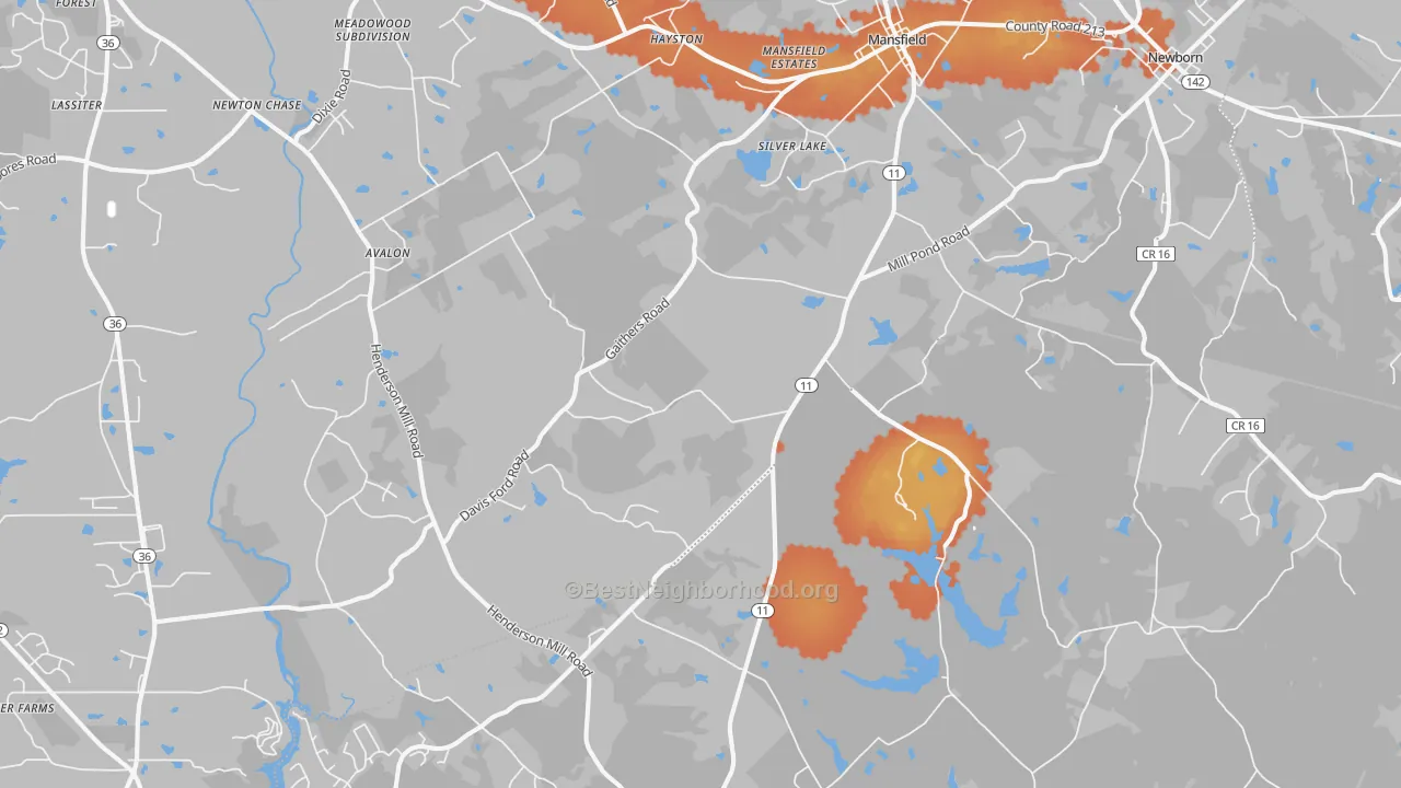 Bike Grade map of Mansfield, GA