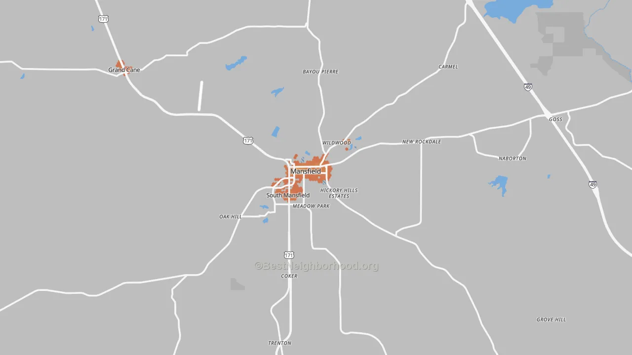 Bike Grade map of Mansfield, LA