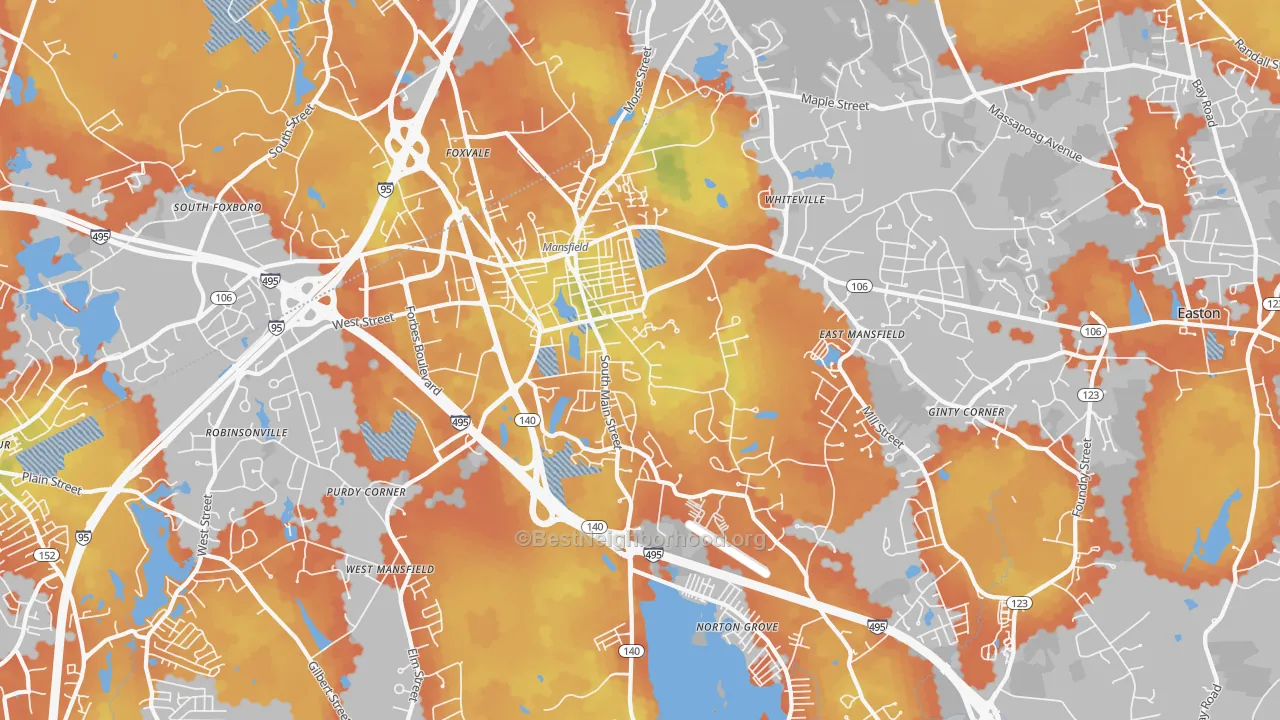 Bike Grade map of Mansfield, MA