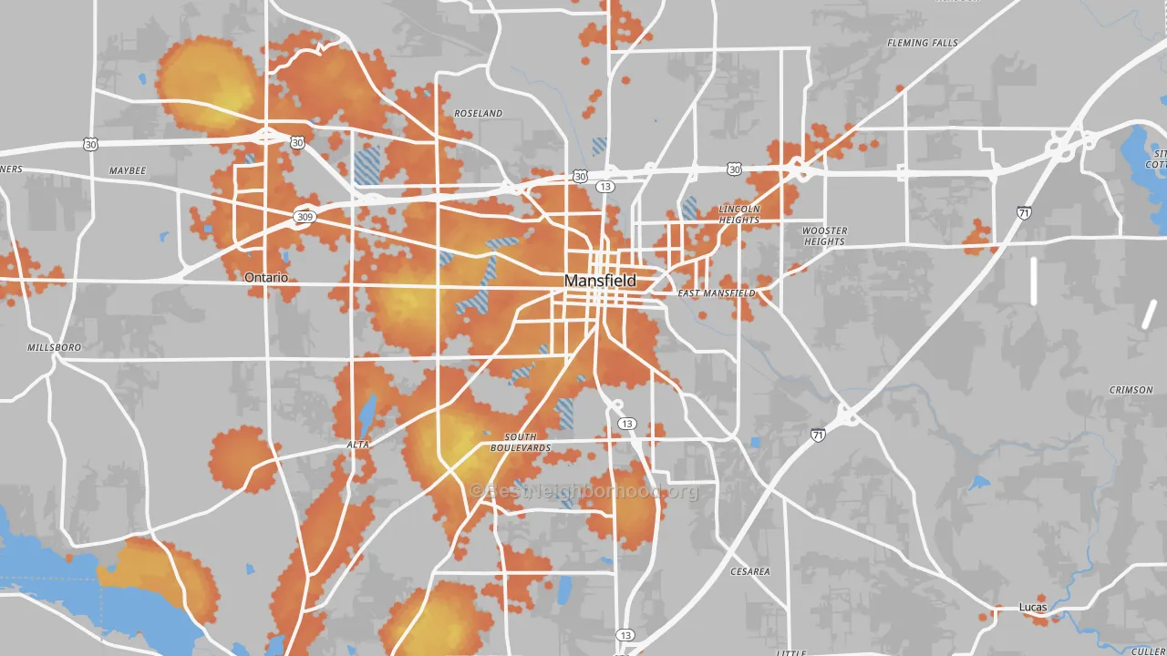 Bike Grade map of Mansfield, OH